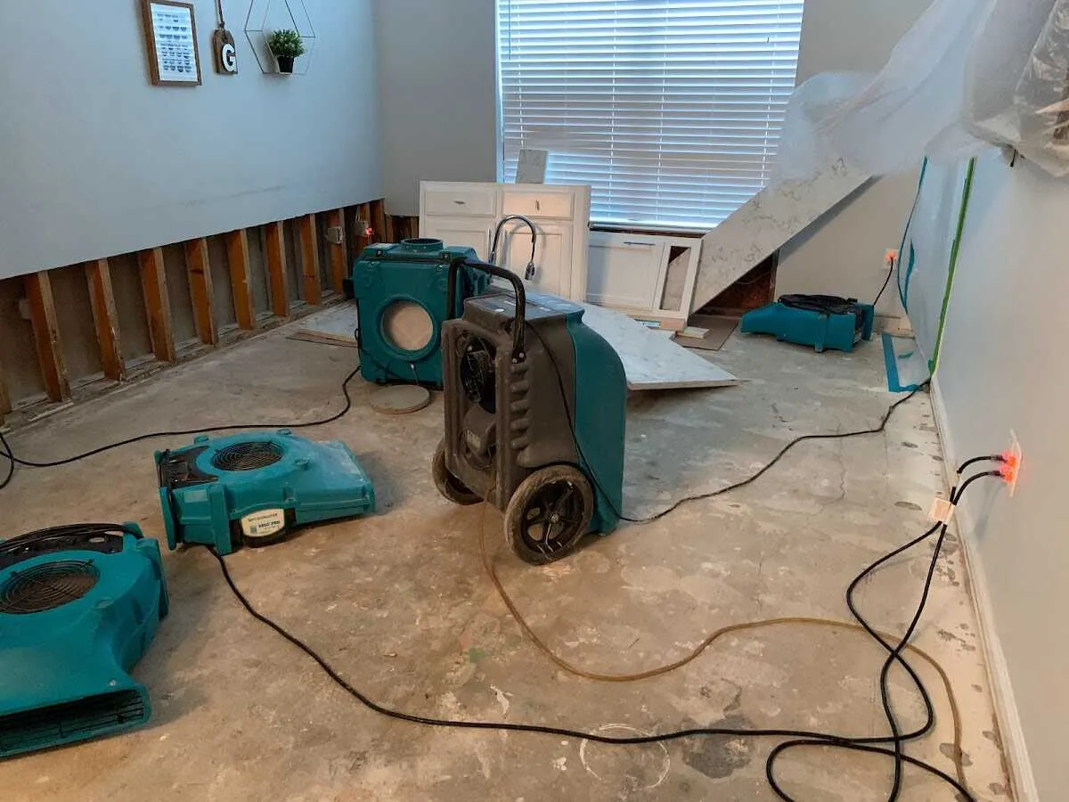 Dehumidifier in flood-cut room for Water Damage Restoration in Oceanside